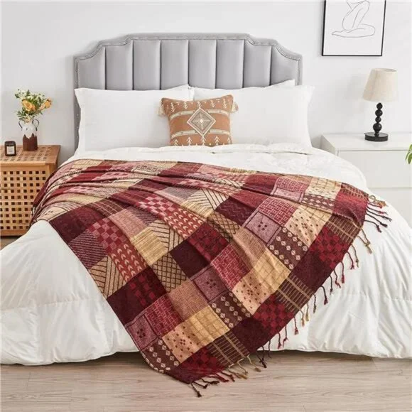 New Boho Throw Blanket,Patchwork Large Blankets for Sofa Double